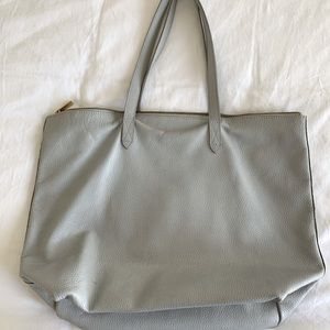 Cuyana Zippered Light Blue Leather Tote